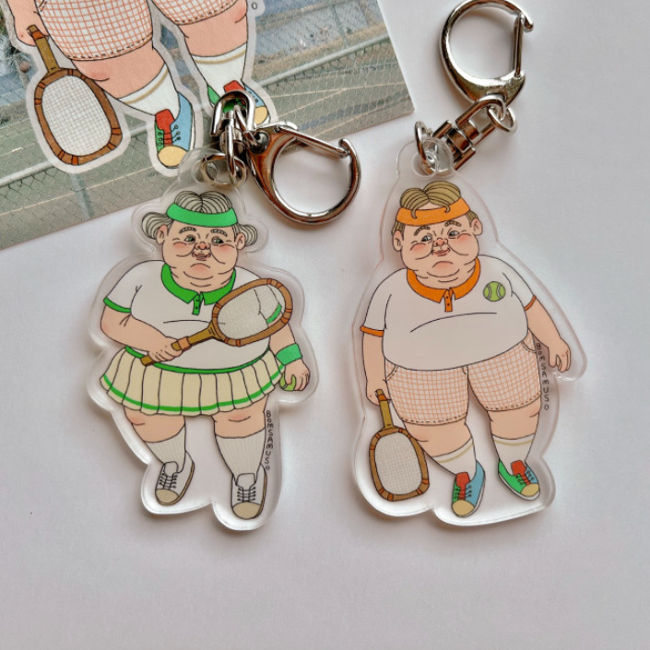 Tennis Elderly Couple Keyring