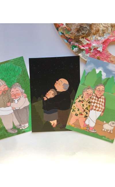 Illustrated Couple Postcard Set of 3