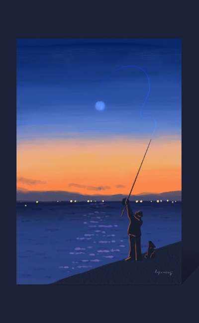 ポストカード 09_夕焼け釣り