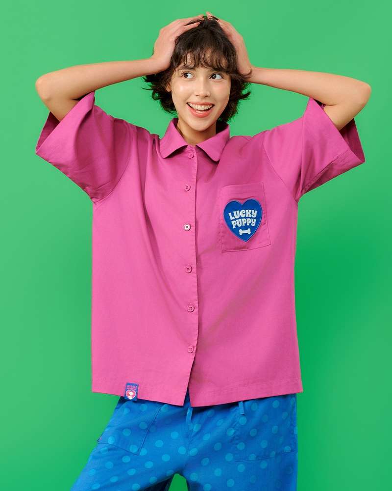 Short-Sleeve Pajama Set - Lucky Puppy Pupple Dot