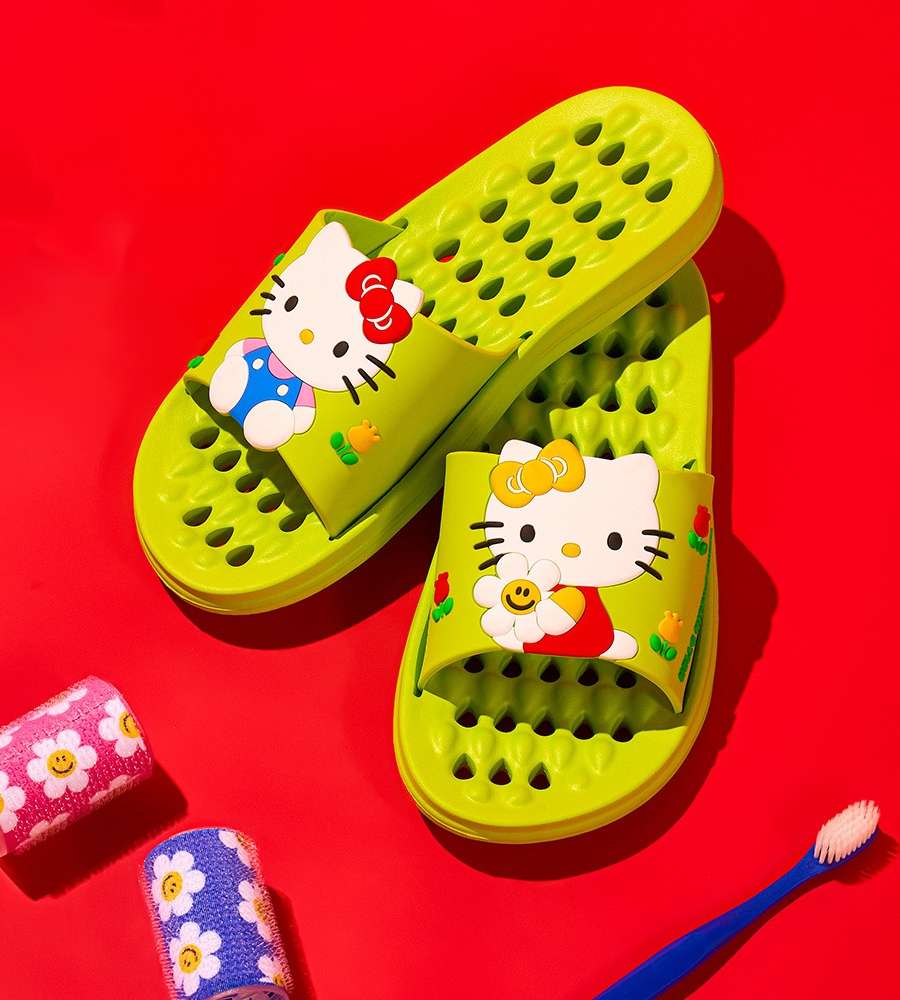 Hello Kitty & Wiggle Wiggle Bathroom Slippers - Green Garden