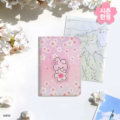 BT21 Leather Patch Passport Cover S [Cherry Blossom] - COOKY