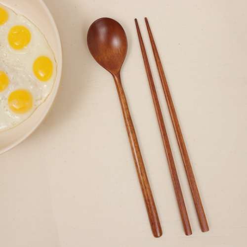 Chil Mong Korean Superior Craft Product - Natural Lacquer Birch Wood Spoon and Chopsticks Set