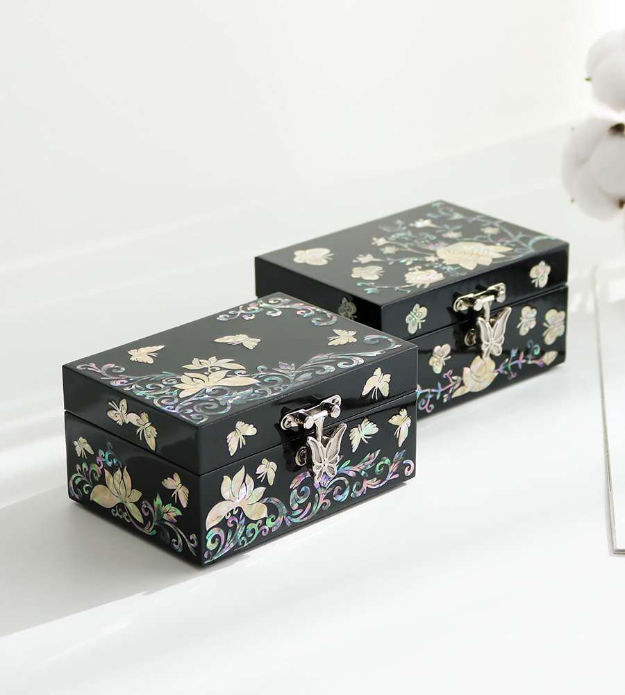 Nacre Lacquerware Korea Traditional Beauty Mini Mother-of-Pearl Jewelry Box 12cm