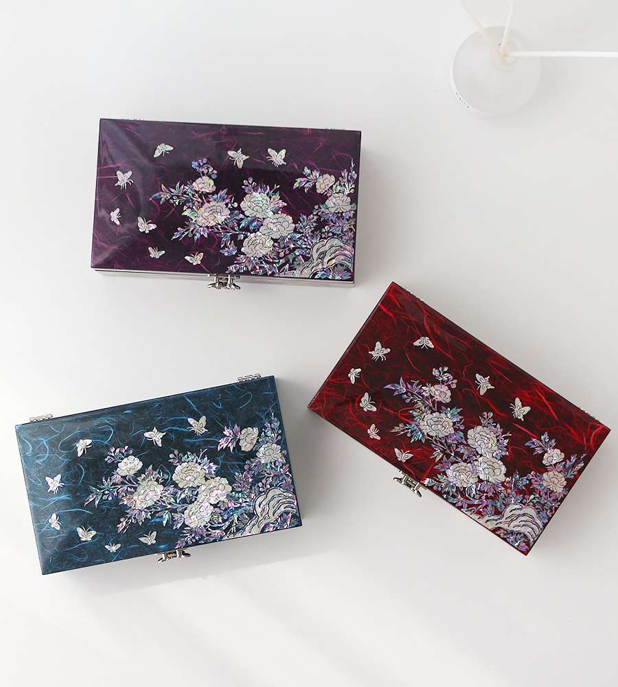 Najeon Chilgi Korea - Korean Cultural Beauty Hanji Butterfly and Peony Single-Tier Jewelry Box (Large) 23cm