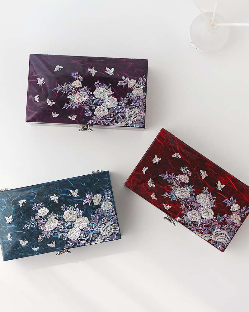 Najeon Chilgi Korea - Korean Cultural Beauty Hanji Butterfly and Peony Single-Tier Jewelry Box (Large) 23cm
