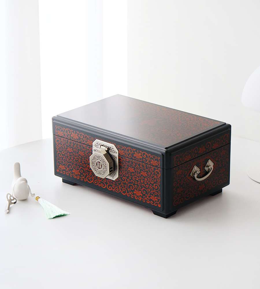Najeon Chilgi Korea Traditional Lacquerware Premium Luxury Flower Scroll Pattern Antique Lacquer Jewelry Box 30cm