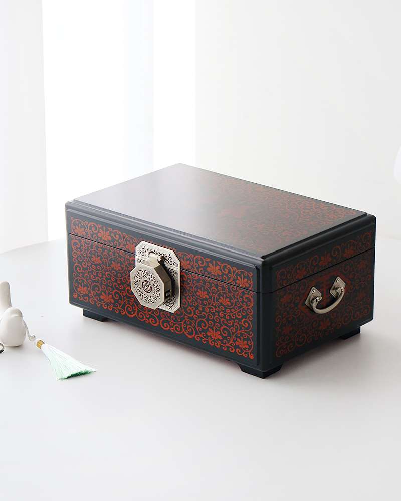 Najeon Chilgi Korea Traditional Lacquerware Premium Luxury Flower Scroll Pattern Antique Lacquer Jewelry Box 30cm