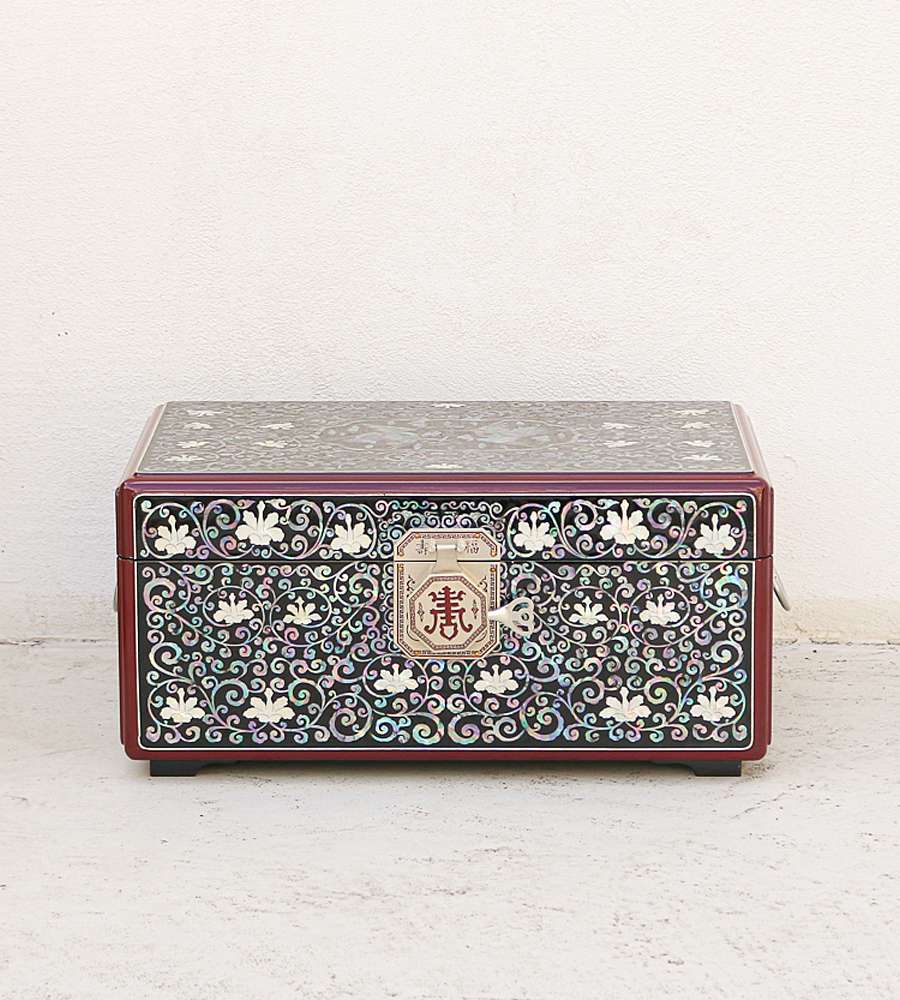 Najeon Chilgi Korea Traditional Lacquerware Jewelry Box 40cm - Hakedangcho and Subok Pattern Lacquered Mother-of-Pearl Inlay Treasure Box