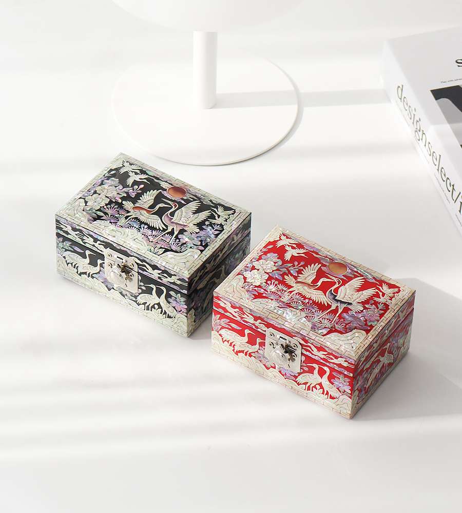 Mother-of-Pearl Lacquerware Korea Korean Culture Beauty Peony and Crane Mini Jewel Box 12cm