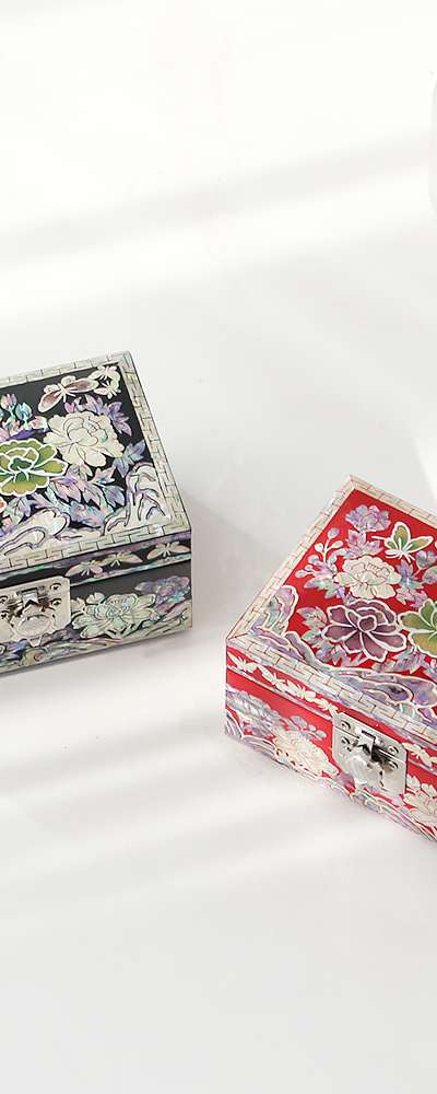 Najeon Chilgi Korea Peony Butterfly Inlaid Mother-of-Pearl Jewel Box Mini 12cm