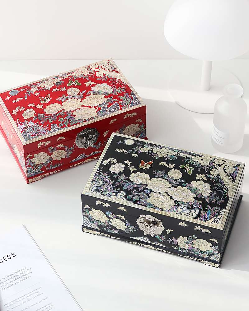 Najeon Chilgi Korea Peony Flower Garden 2-Tier Mother-of-Pearl Jewelry Box 24cm