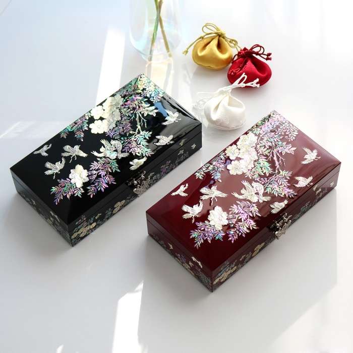 Nacre Lacquerware Korea Traditional Korean Mother-of-Pearl Jewelry Box Butterfly Garden Single-Tier 23cm