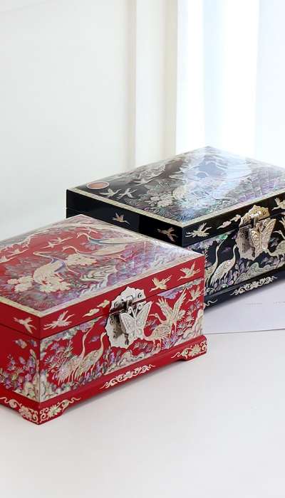 Najeon Chilgi Korea Traditional Korean Gift Crane Mother-of-Pearl Jewelry Box 18cm