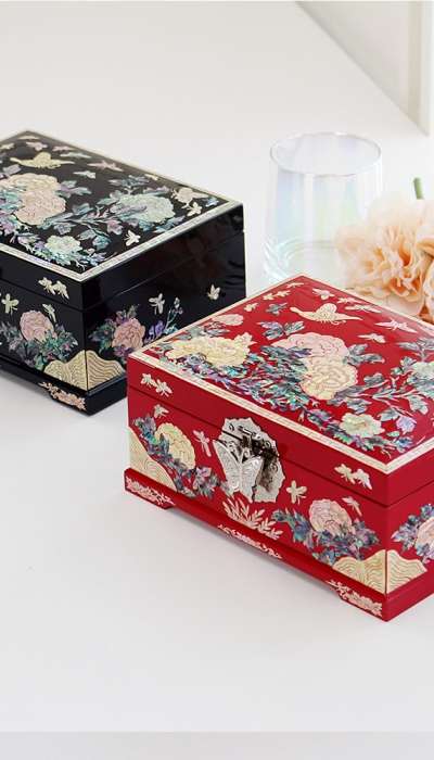 Nacre Lacquerware Korea Ornate Korean Traditional Jewel Box Color Peony Shell Jewelry Box 18cm