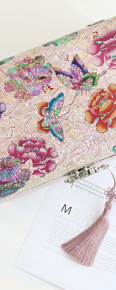 Nacre Lacquerware Korea Peony Blossom Rolling Jewelry Box 30cm