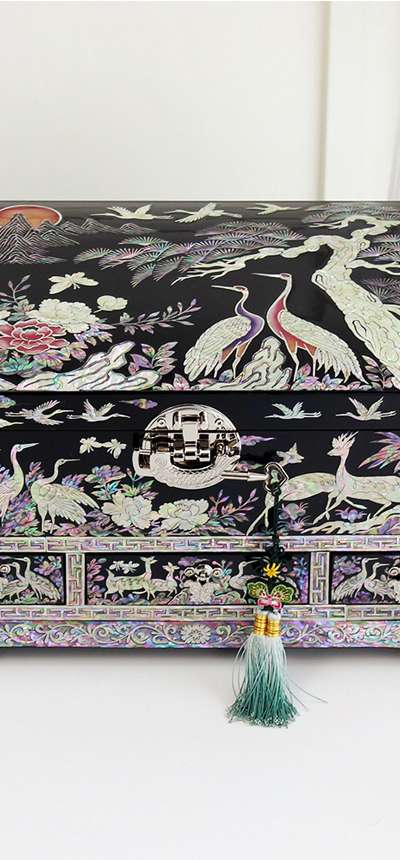 Nacre Lacquerware Korea - Korean Traditional Gift Flower and Crane Drawer Inlay Jewelry Box 32cm -2