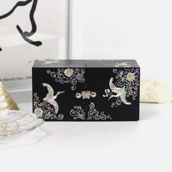 Nacre Lacquerware Korea Refined Design Hakdangcho Mini Twin Compartment Mother-of-Pearl Jewelry Box