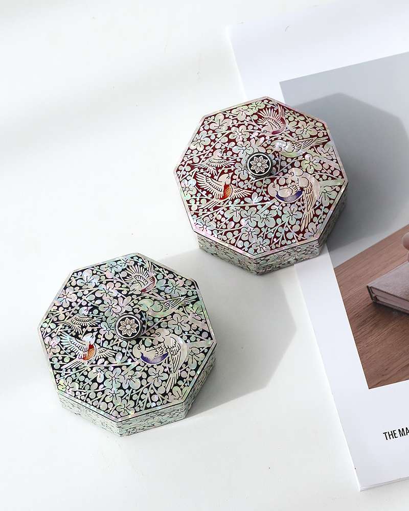 Nacre Lacquerware Korea Plum Blossom Knob Octagonal Mother-of-Pearl Box (9cm)