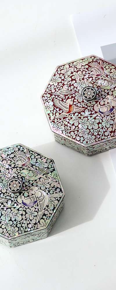 Nacre Lacquerware Korea Plum Blossom Knob Octagonal Mother-of-Pearl Box (9cm)