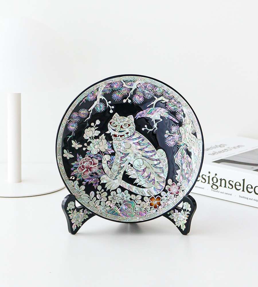 Inlaid Mother-of-Pearl Lacquerware Magpie and Tiger Decorative Mini Tray 18cm