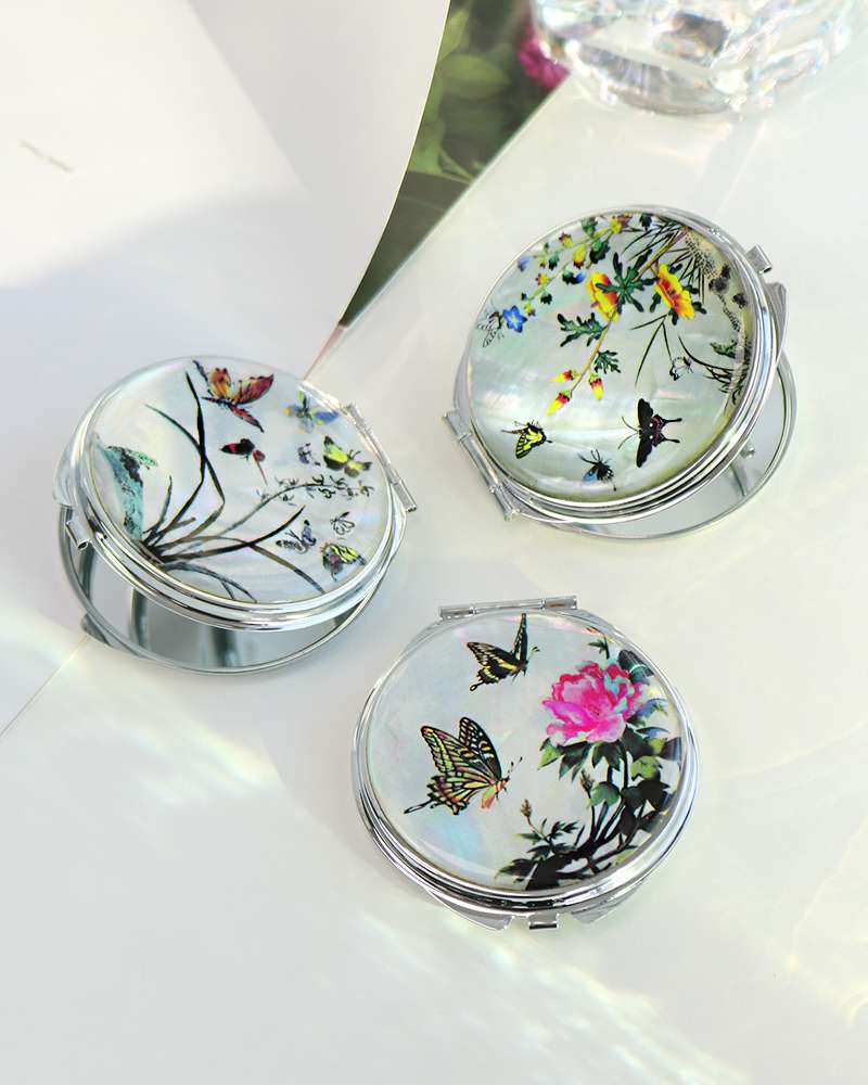 Inlaid Mother-of-Pearl Lacquerware Round Hand Mirror – Perfect Gift for International Friends (Choose Design)