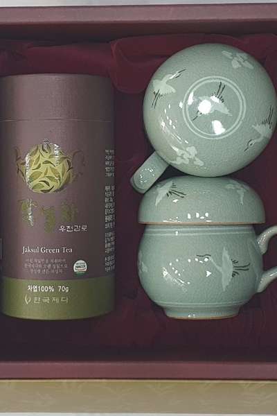 緑茶 茶器 ギフトセット 雨前甘露 青磁 象嵌 夫婦 茶器セット