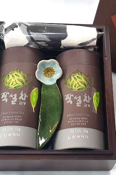 名茶セット3号 緑茶 甘農 2缶 松の木箱 ギフトセット 茶匙 茶托付き