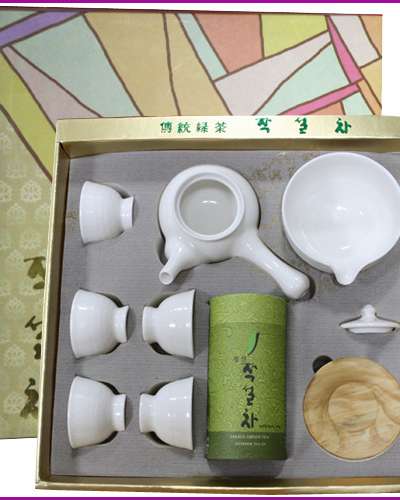 緑茶 5人用 白磁(ひび割れ) 茶器セット-正選 緑茶 選択可能/限定商品