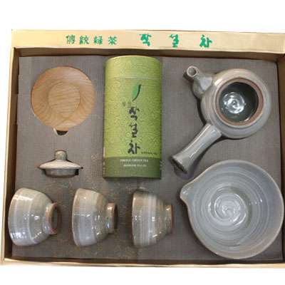 正善緑茶80g 귀얄3人茶器セット/秋夕 正月 名節茶 ギフトセット