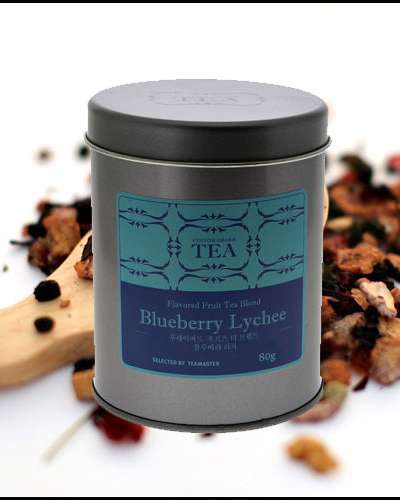 ドイツ ハーブティー フルーツティー フラワーブレンディングティー Blueberry Lychee Fruit Tea (ブルーベリー ライチ フルーツティー) 80g キャディ