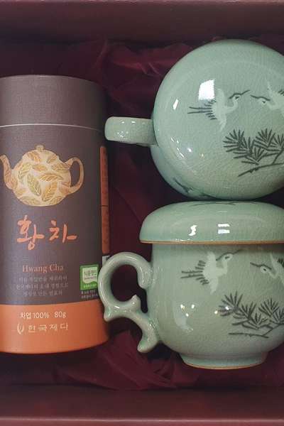 黄茶（発酵茶）夫婦茶器セット-青磁
