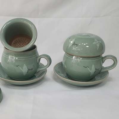Traditional Celadon Inlay Single-Serve Tea Set 2-Pack – Couple's Tea Cup Premium Gift Set for Special Occasions