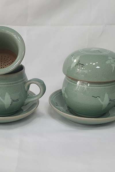 伝統青磁象嵌 1人用茶器 2セット – 夫婦茶碗ギフトセット 高級祝日行事用