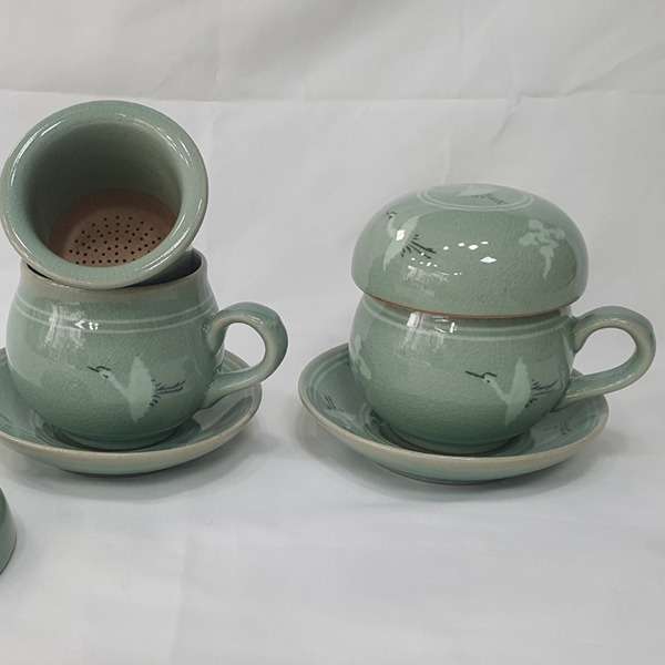 Traditional Celadon Inlay Single-Serve Tea Set 2-Pack – Couple's Tea Cup Premium Gift Set for Special Occasions