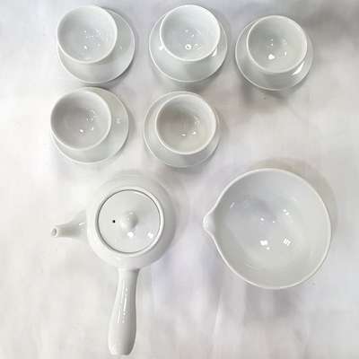 Premium Porcelain 5-Person Tea Set with Teacup Saucers Green Tea Ceremony Gift Set
