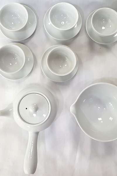 高級白磁5人茶器セット カップ受け付き 緑茶茶道 ギフトセット