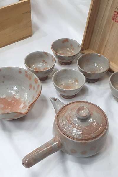 モミジ 5人茶器セット-大韓民国無形文化財 天韓峰 作品 高級 ギフト用 伝統茶器