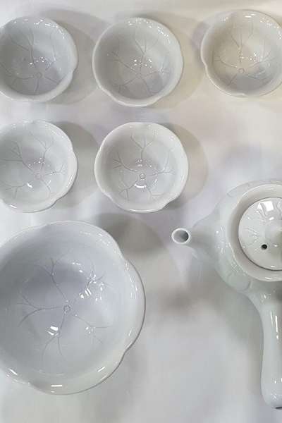 高級白磁蓮葉5人茶器セット 新型茶器ギフトセット