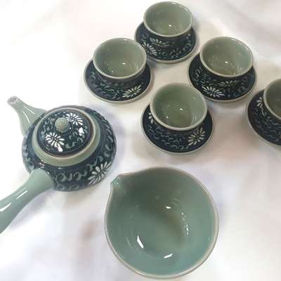 Celadon Arabesque Pattern 5-Person Tea Set Tea Ceremony Gift Set