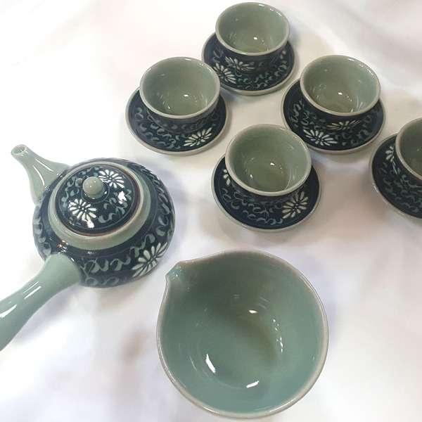 Celadon Arabesque Pattern 5-Person Tea Set Tea Ceremony Gift Set