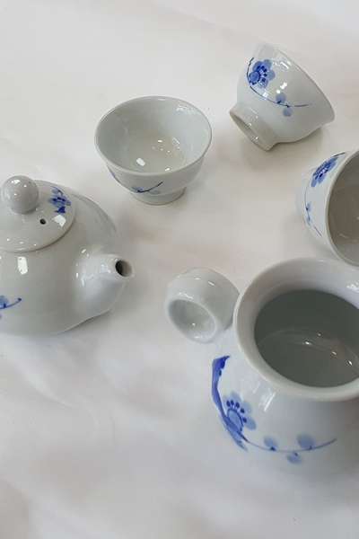 青花白磁梅文3人茶器茶道セット