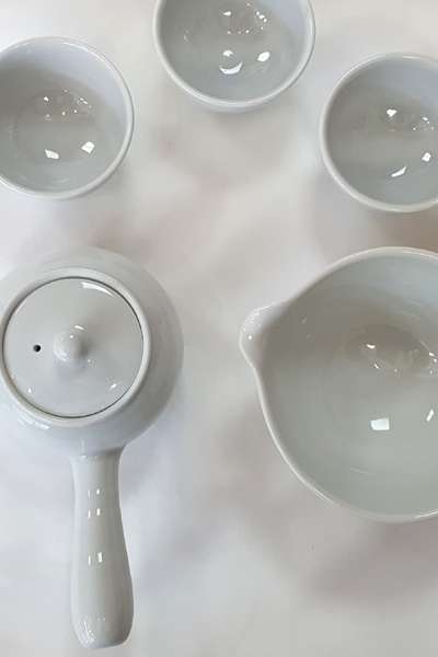 優雅な轆轤跡 3人白磁茶器 茶道セット