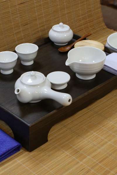 子ども向け茶道授業用 アンティーク茶卓 磁器 3人用 フル茶器セット 教育用茶道セット