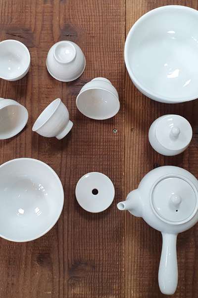 高級白磁無地5人用茶道具フルセット 緑茶茶器セット
