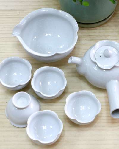 高級白磁蓮葉5人茶器セット