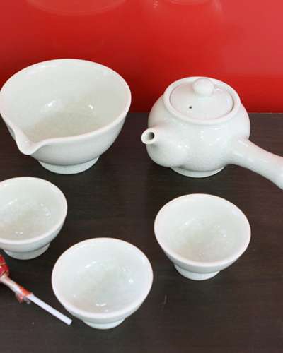 高級白玉色クラック3人用茶器セット-限定販売