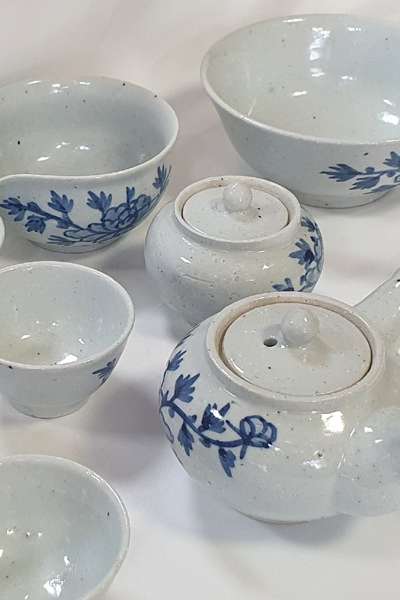 [ハンドヨ]青花 5人フル茶器セット 牡丹文-大韓民国名匠14号 徐光洙 作品