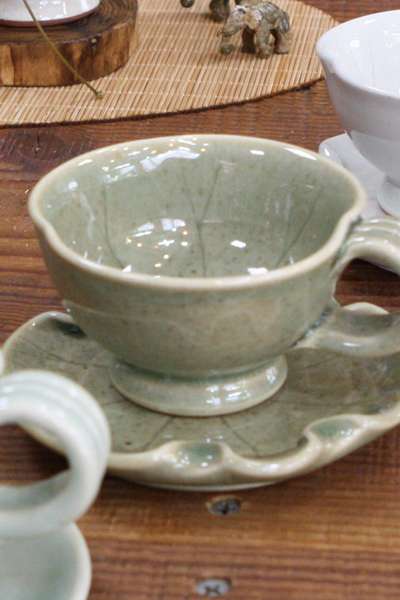 蓮の葉コーヒーエスプレッソカップソーサーセット/花茶緑茶などシェアカップ