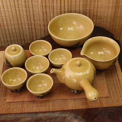 【韓陶窯】ソリッド桃モチーフ 5人用茶器セット-大韓民国名匠14号 ソ・グァンス作品